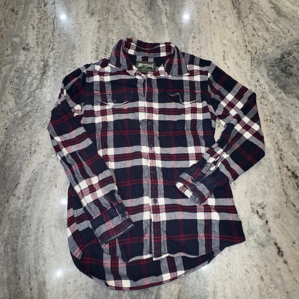 American Eagle Flannel Plaid Button Down Shirt Men's Sz Small‎ Cabin Hipster